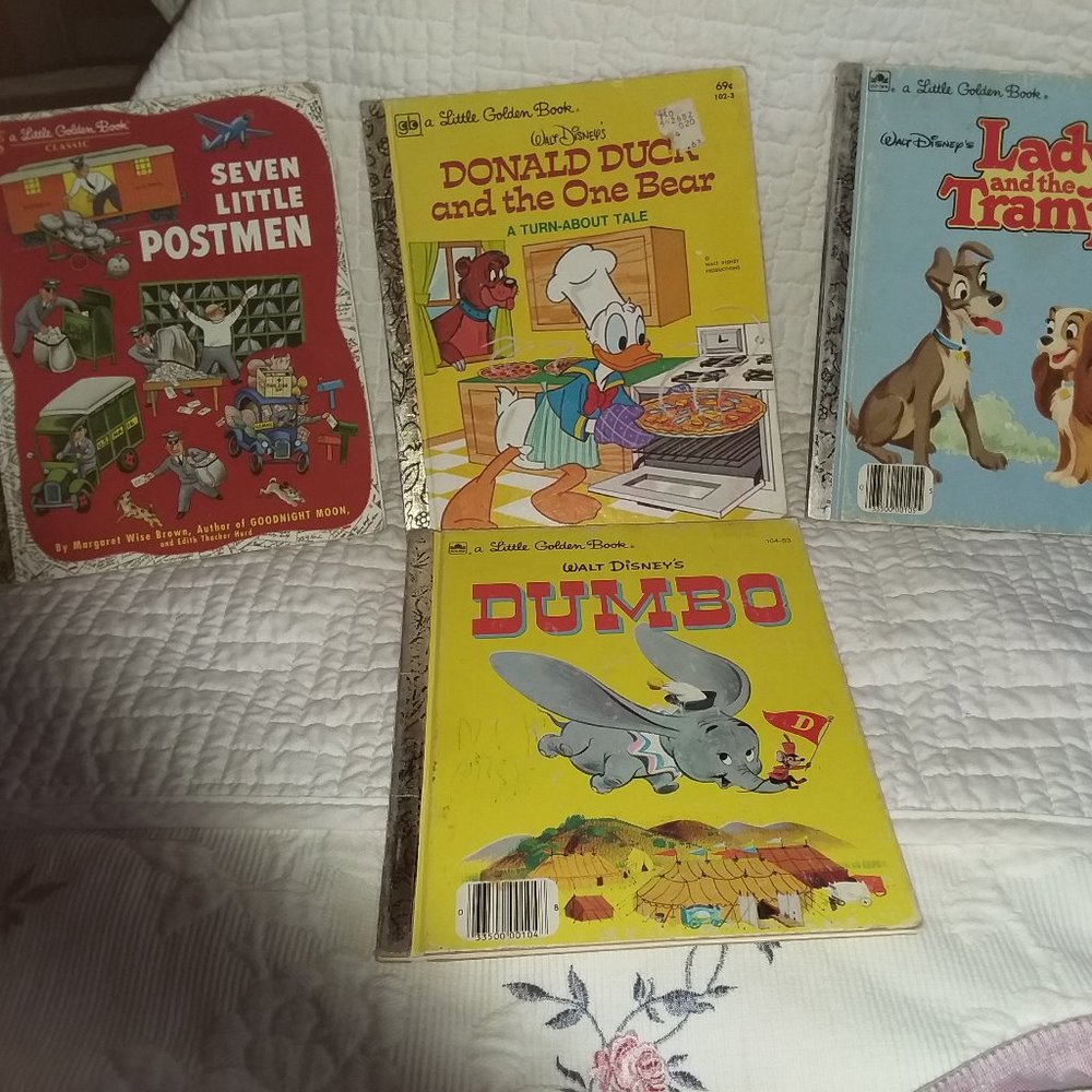 4 golden books & misc baby toys